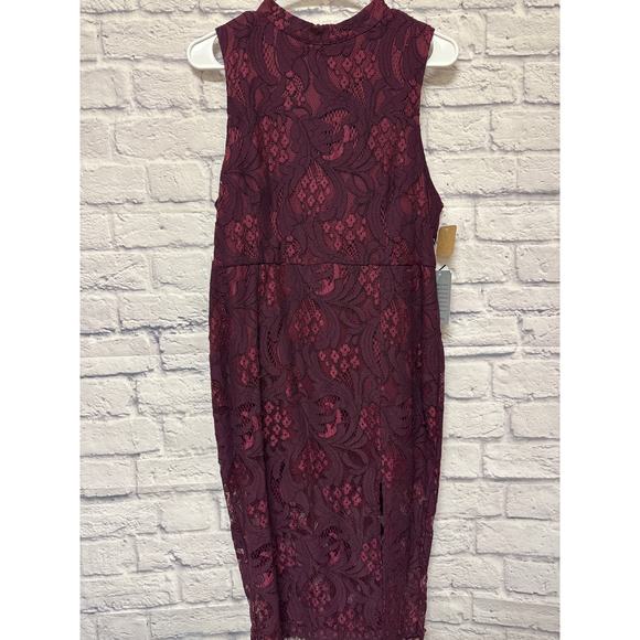 MISSGUIDED Cranberry Burgundy Lace Midi Sheath Sleeveless Dress SZ 10 NEW w/tags - Picture 1 of 5